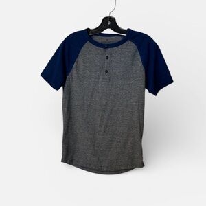 American Eagle Men's Small Gray Navy Henley Tee 90s Grunge Skater Streetwear